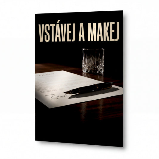 Obraz Vstávej a makej — síla rozhodnutí — kovový obraz na hliníkovém panelu s vysokým leskem