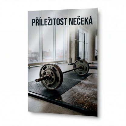 Obraz Příležitost nečeká v posilovně — kovový obraz na hliníkovém panelu s vysokým leskem