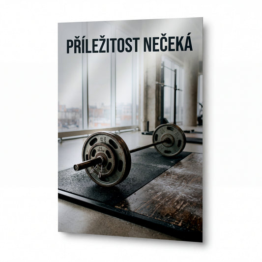 Obraz Příležitost nečeká v posilovně — kovový obraz na hliníkovém panelu s vysokým leskem