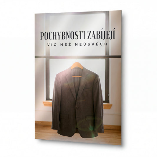 Obraz Pochybnosti zabíjejí víc než neúspěch — kovový obraz na hliníkovém panelu s vysokým leskem