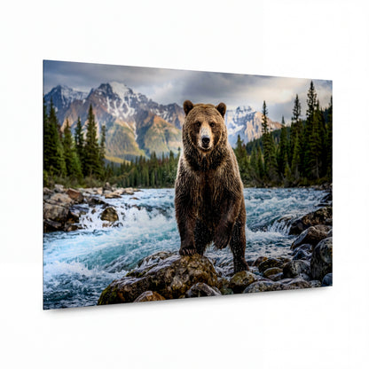 Obraz Grizzly na peřejích divokého toku — obraz na kovovém panelu