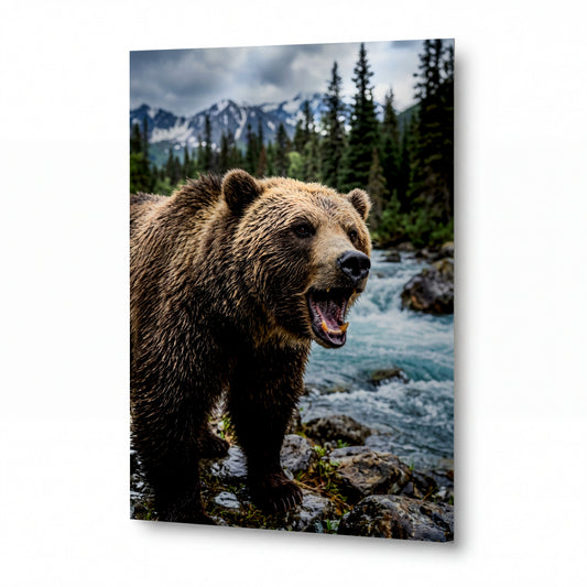 Obraz Grizzly u horského potoka — prémiový kovový obraz