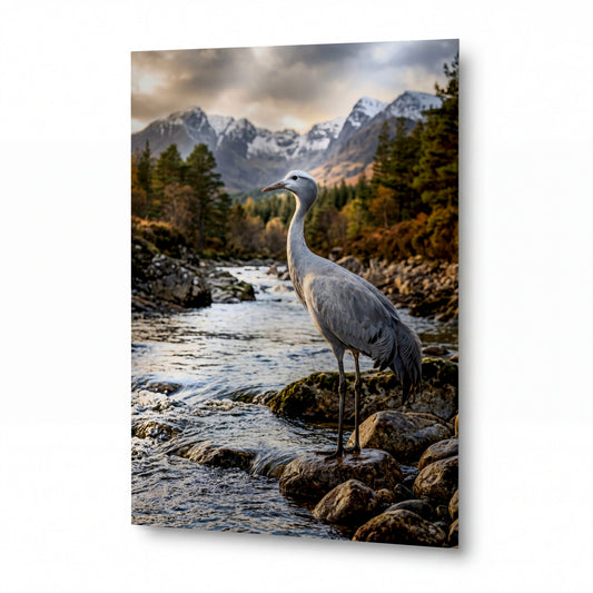 Obraz Volavka stříbřitá na horském potoce — lesklý hliníkový obraz