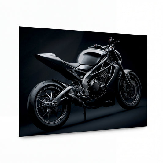 Obraz Stříbrný naked bike v grafitovém stínu — kovový obraz na hliníkovém panelu s vysokým leskem