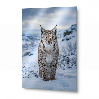 Obraz Rys ostrovid v zasněžených horách — obraz na kovovém panelu