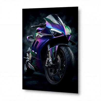 Obraz Duhový záblesk na chromovém křídlu — kovový obraz na hliníkovém panelu s vysokým leskem