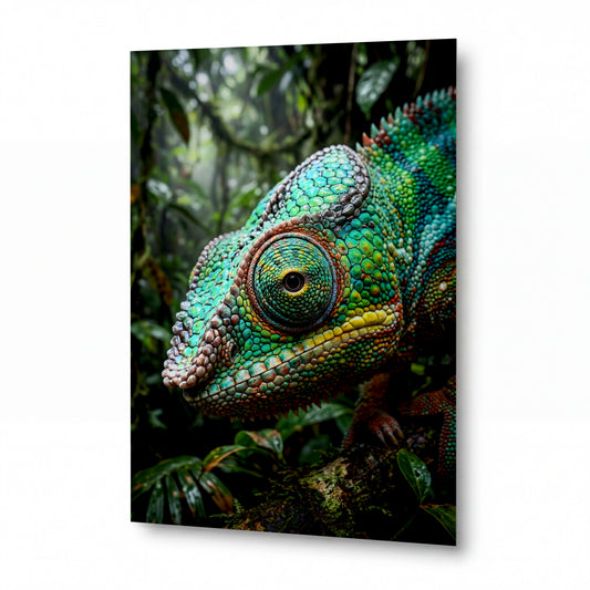 Obraz Chameleon dešťového pralesa se smaragdovými šupinami — prémiový kovový obraz
