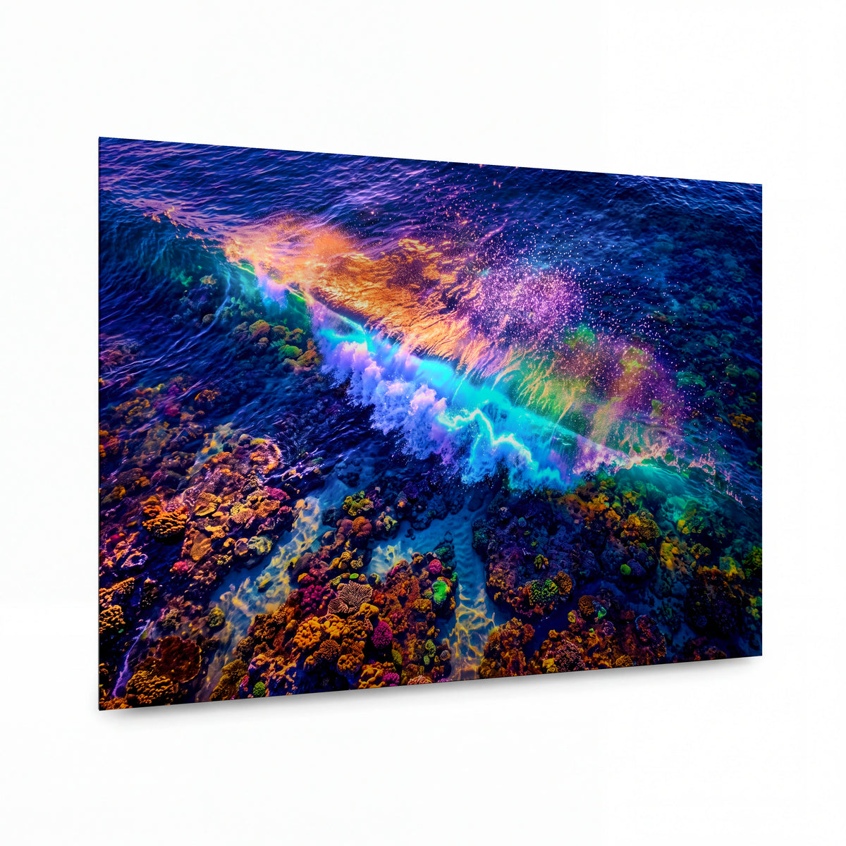 Obraz Korálový útes v záři duhové vlny — kovový obraz na hliníkovém panelu s vysokým leskem