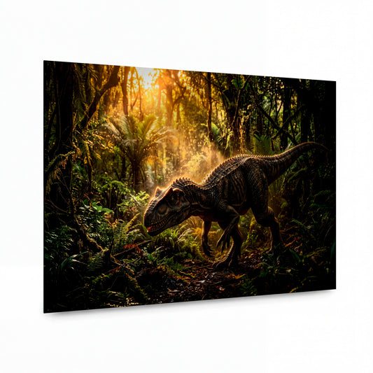 Obraz Prehistoric Raptor in Morning Light — luxusní obraz na hliníkovém panelu — kovový obraz na hliníkovém panelu s vysokým leskem