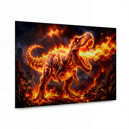 Obraz Tyranosaurus rex z planoucích živel — kovový obraz na hliníkovém panelu s vysokým leskem