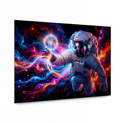 Obraz Astronaut v objetí kosmických vln — kovový obraz na hliníkovém panelu s vysokým leskem