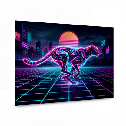 Obraz Neonový gepard v retro městě — prémiový kovový obraz