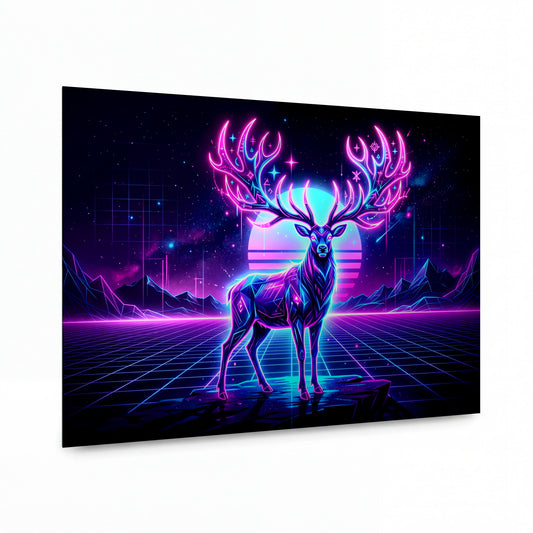 Obraz Jelen v neonové synthwave krajině — obraz na kovovém panelu
