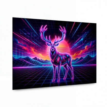 Obraz Neonový jelen v retrowave světě — hliníkový panel s vysokým leskem