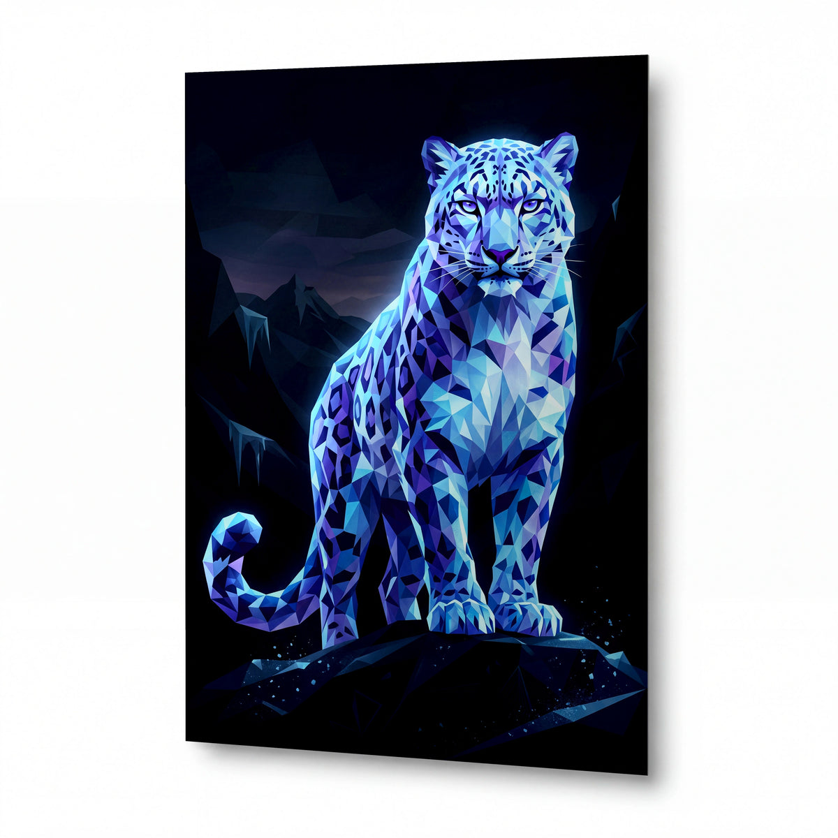 Obraz Ledový leopard v geometrických krystalech — lesklý kovový obraz