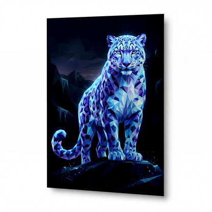 Obraz Ledový leopard v geometrických krystalech — lesklý kovový obraz
