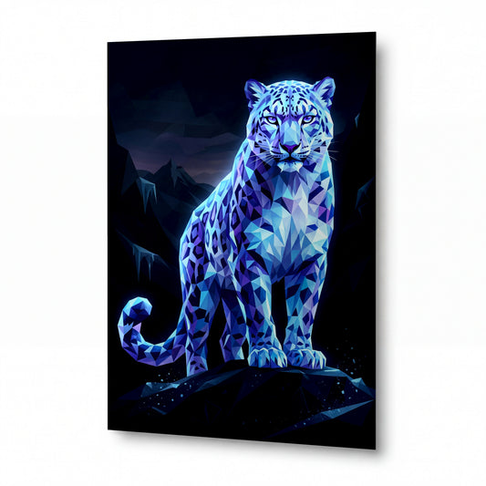 Obraz Ledový leopard v geometrických krystalech — lesklý kovový obraz