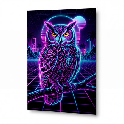 Obraz Obraz Neonová sova v retrowave světě — zrcadlově lesklý kovový obraz