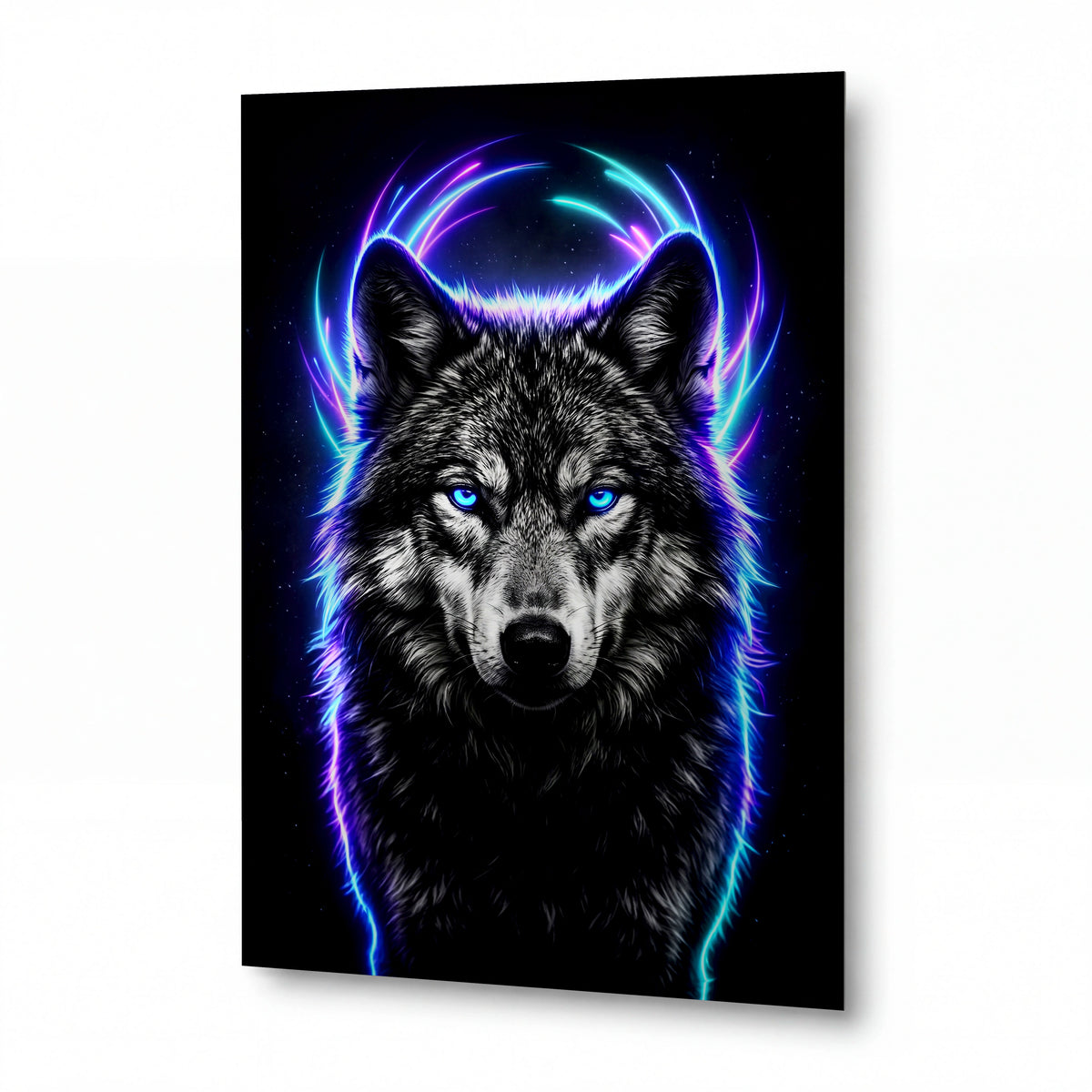 Obraz Vlk s neonovou aurou — lesklý panel z hliníku