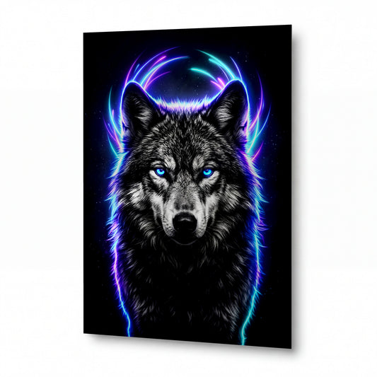Obraz Vlk s neonovou aurou — lesklý panel z hliníku