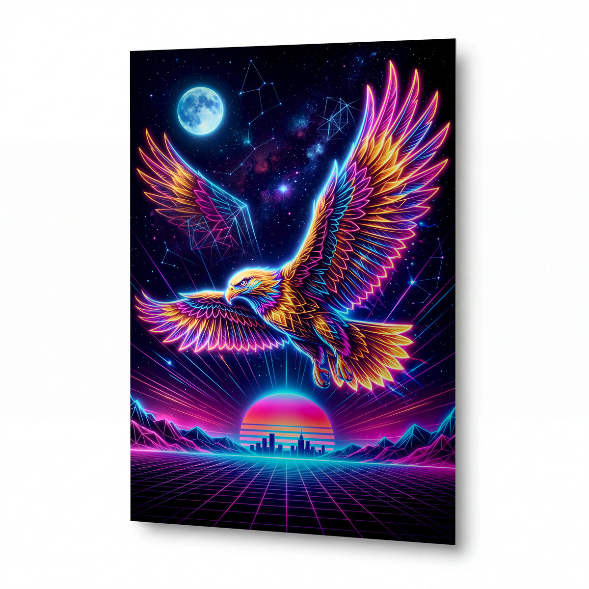 Obraz Neonový orel v retrowave vesmíru — lesklý kovový obraz