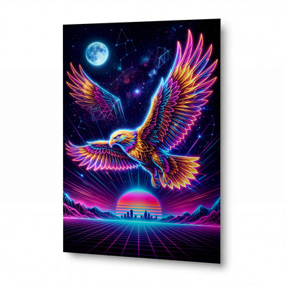 Obraz Neonový orel v retrowave vesmíru — lesklý kovový obraz
