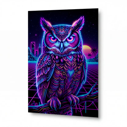 Obraz Neonová sova v retro synthwave estetice — prémiový kovový obraz