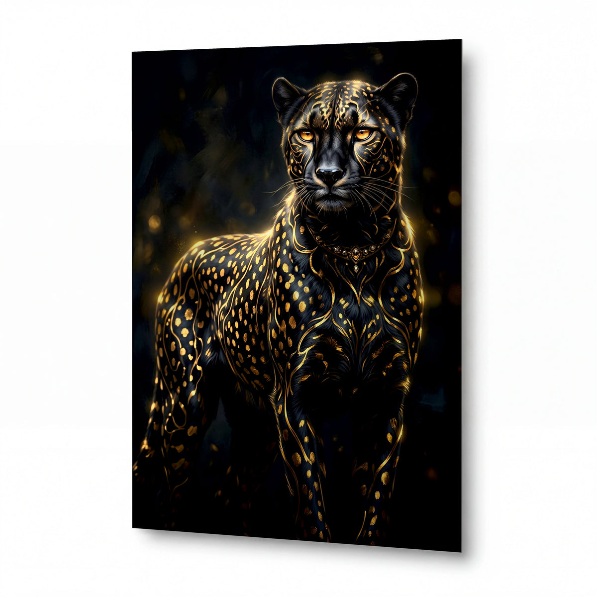 Obraz Leopard ve zlatém ornamentu — kovový obraz, vysoký lesk