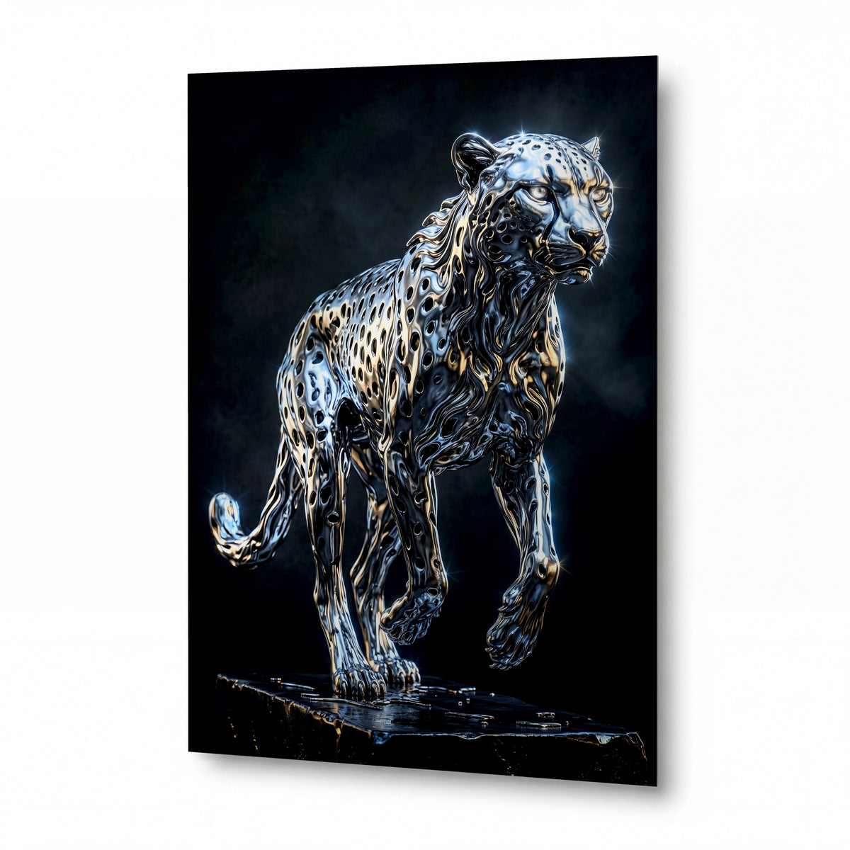 Obraz Stříbrný leopard tekoucího kovu — lesklý hliníkový obraz