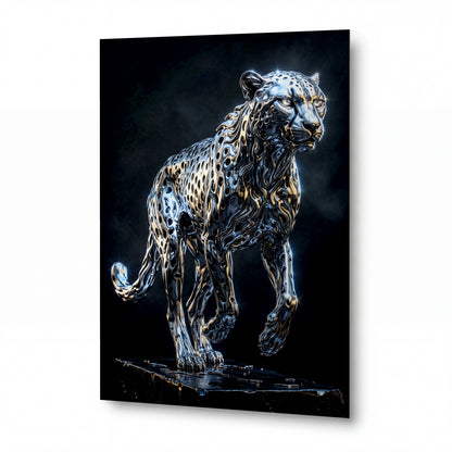 Obraz Stříbrný leopard tekoucího kovu — lesklý hliníkový obraz