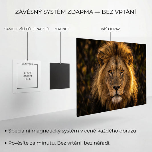 Magnetický systém uchycení kovového obrazu bez vrtání