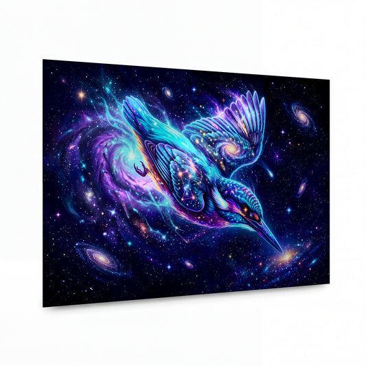 Obraz Kolibřík tkající galaxie — luxusní kovový obraz s vysokým leskem