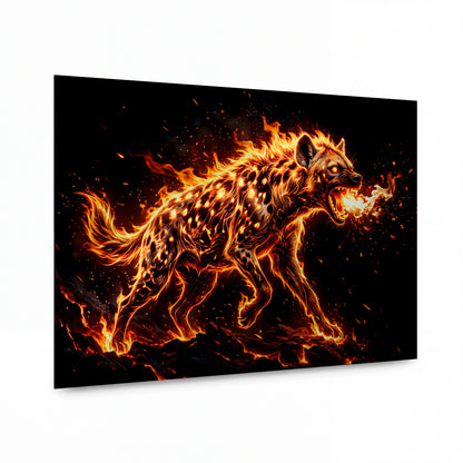 Obraz Hyena sešlehnutá z divokých plamenů — lesklý kovový obraz