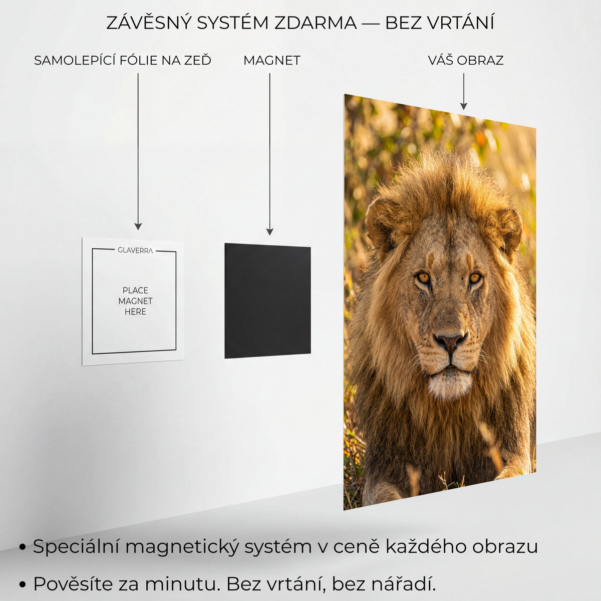 Magnetický systém uchycení kovového obrazu bez vrtání