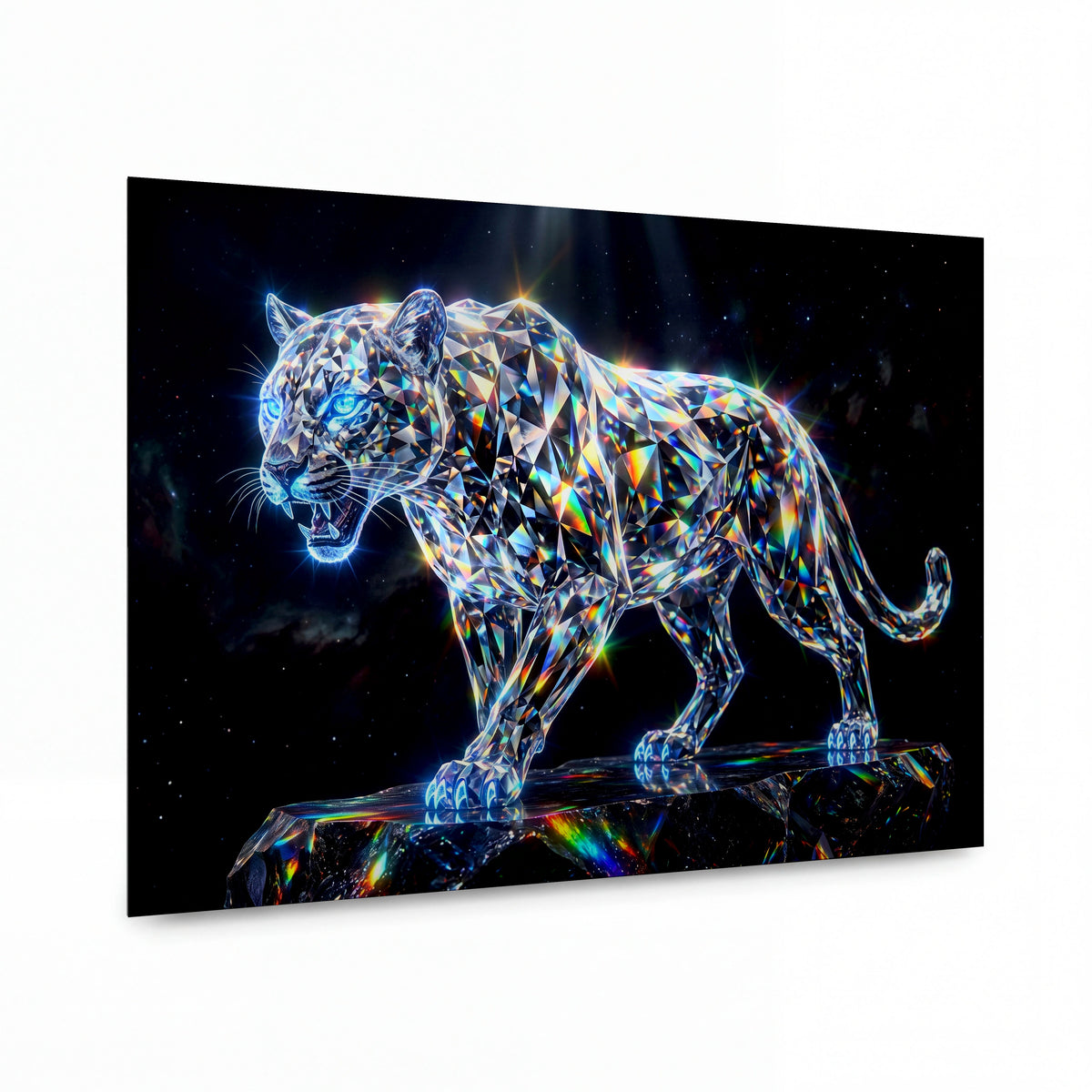 Obraz Křišťálový leopard v geometrickém světle — zrcadlově lesklý kovový obraz