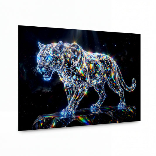 Obraz Křišťálový leopard v geometrickém světle — zrcadlově lesklý kovový obraz