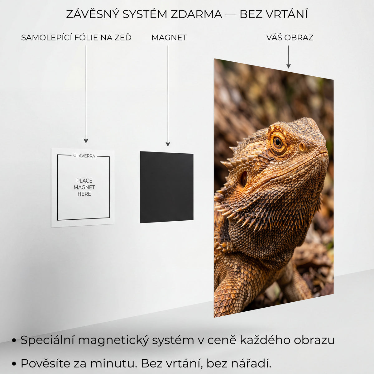 Magnetický systém uchycení kovového obrazu bez vrtání