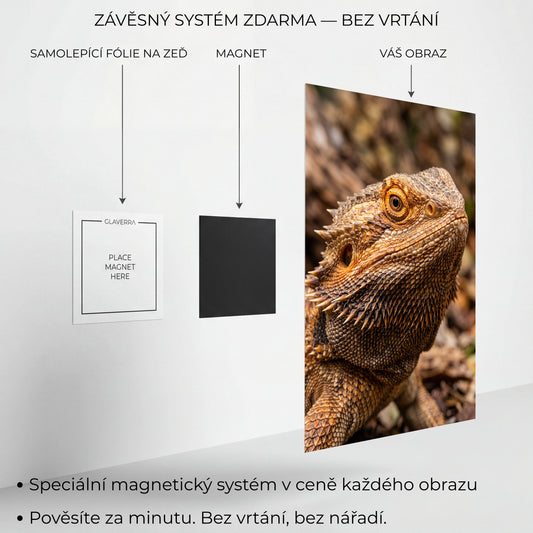 Magnetický systém uchycení kovového obrazu bez vrtání