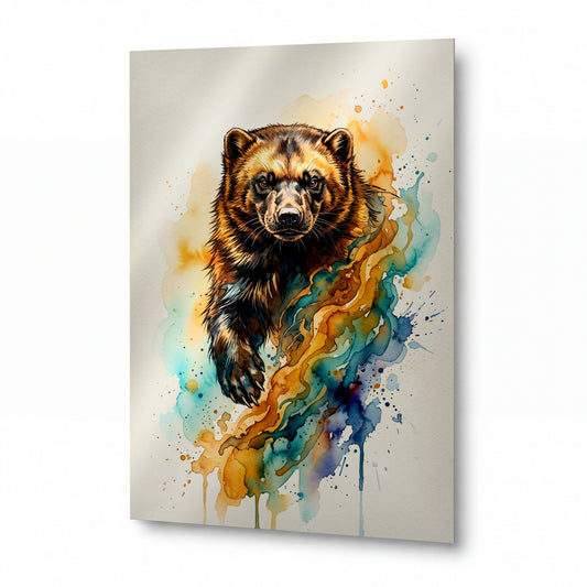 Obraz Rosomák v tanci akvarelových barev — obraz na kovovém panelu
