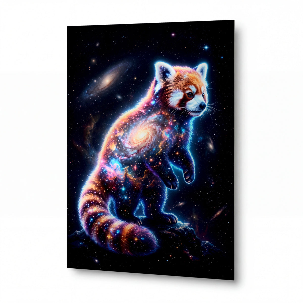 Obraz Vesmírná panda červená v galaxii — lesklý panel z hliníku
