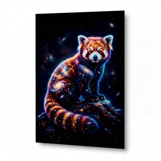 Obraz Kosmická panda rudá hledící do hvězd — prémiový kovový obraz