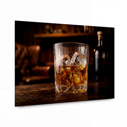 Obraz Křišťálový whisky s ledem — kovový obraz na hliníkovém panelu s vysokým leskem
