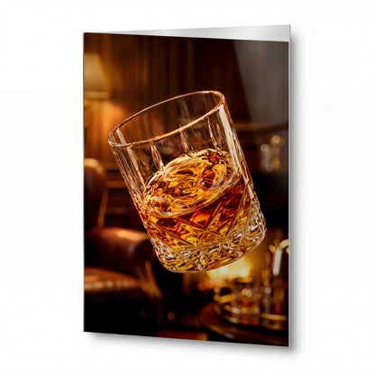 Obraz Křišťálová sklenice se zlatavým whisky — kovový obraz na hliníkovém panelu s vysokým leskem