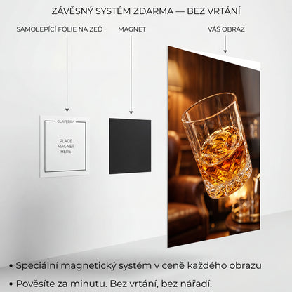 Magnetický systém uchycení kovového obrazu bez vrtání