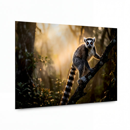 Obraz Katta v ranním světle madagaskarského lesa — lesklý panel z hliníku