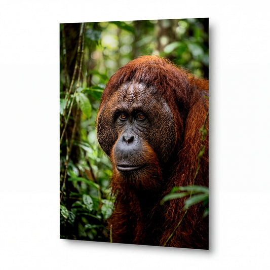 Obraz Moudrost orangutaního starce v deštném pralese — lesklý hliníkový obraz