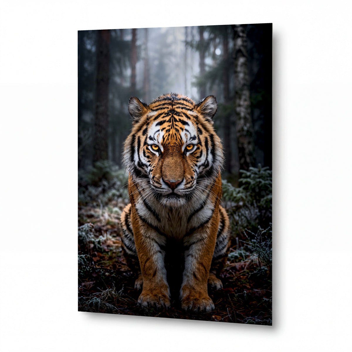 Obraz Tygr v mlžném lese za svítání — luxusní hliníkový panel s vysokým leskem