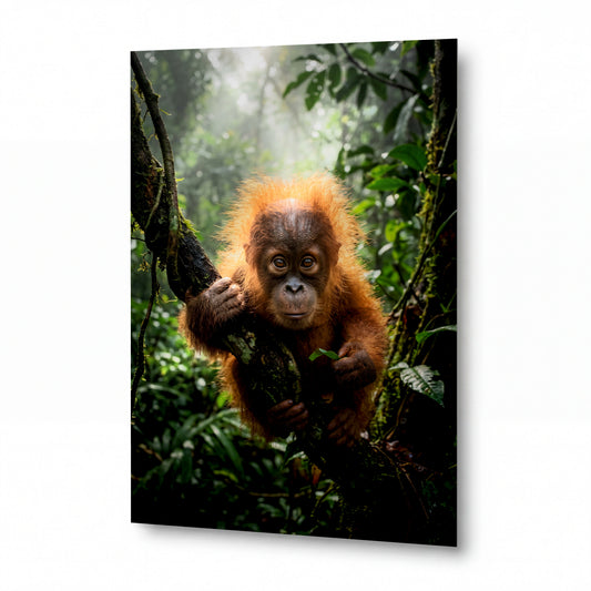 Obraz Mládě orangutana v deštném pralese — hliníkový obraz s vysokým leskem