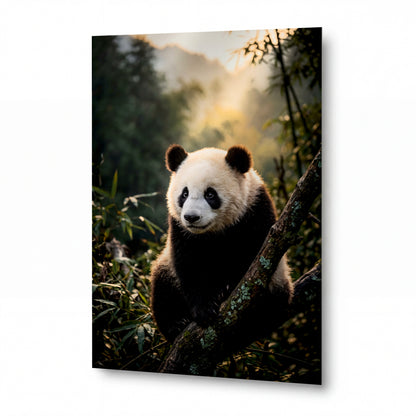 Obraz Panda v ranním světle bambusového lesa — hliníkový panel s vysokým leskem