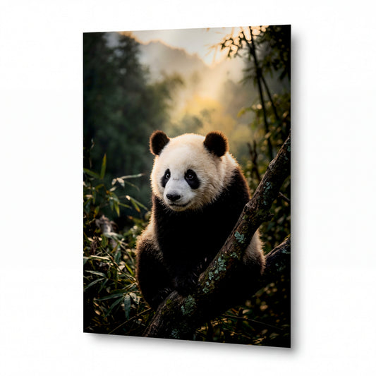 Obraz Panda v ranním světle bambusového lesa — hliníkový panel s vysokým leskem